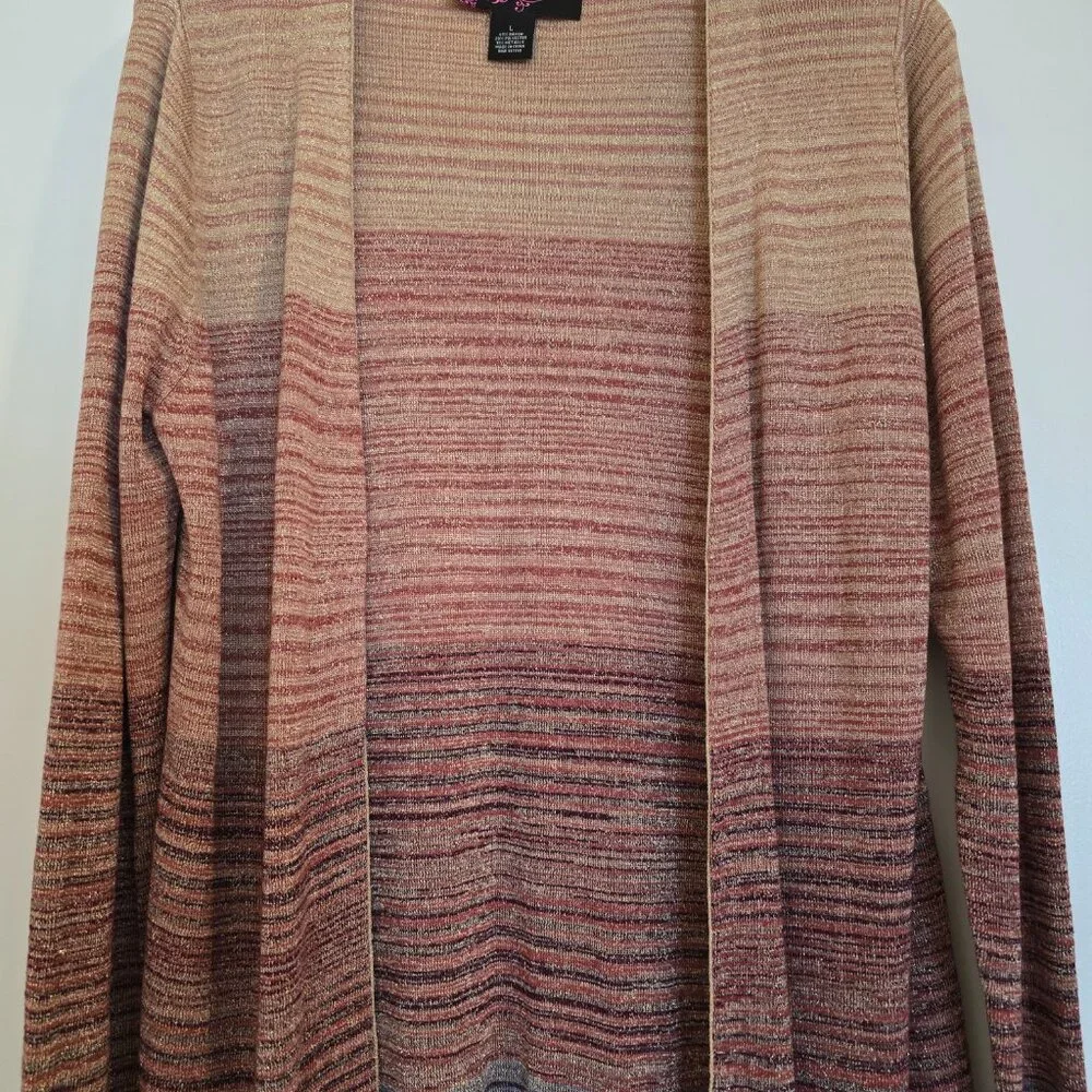Peck & Peck Metallic Ombre Longline Open Front LS Cardigan